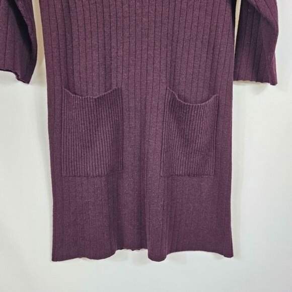 Tweeds Merino Blend Sweater Dress Sz M Purple Turtleneck 3/4 Sleeves Pockets - Picture 4 of 6